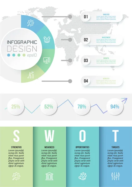 Plantilla Infografía Concepto Empresarial Con Análisis Swot — Vector de stock