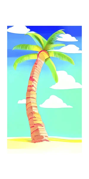 Eine Vertikale Vektorillustration Einer Palme Mit Grünen Blättern Vor Blauem — Stockvektor