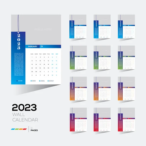 Una Plantilla Editable Calendario Pared 2023 Los Meses Con Espacio — Vector de stock
