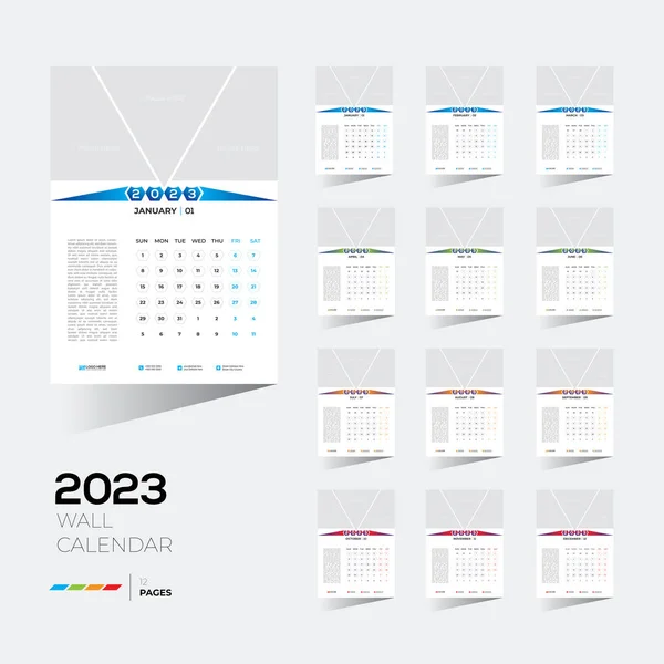 2023年12个月的墙壁日历的可编辑模板 带有空白的图像空间 — 图库矢量图片
