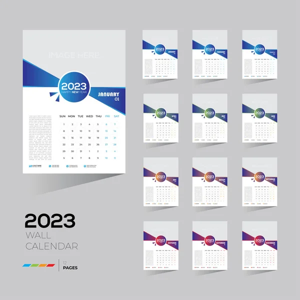 Una Plantilla Editable Calendario Pared 2023 Los Meses Con Espacio — Archivo Imágenes Vectoriales