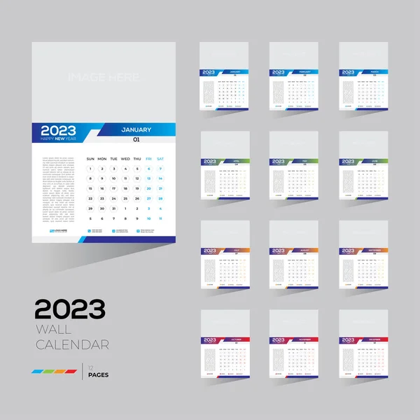 Upravitelná Šablona Nástěnného Kalendáře 2023 Délce Všech Měsíců Prázdným Obrazovým — Stockový vektor