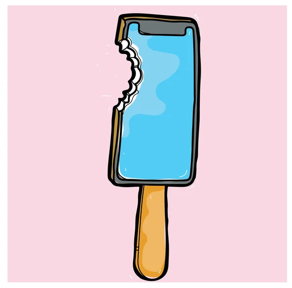Pembe Arka Planda Izole Edilmiş Isırılmış Mavi Bir Dondurmanın Vektör — Stok Vektör