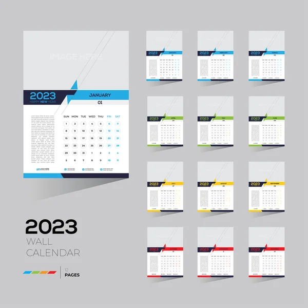 Modelo Editável Calendário Parede 2023 Todos Meses Com Espaço Imagem — Vetor de Stock