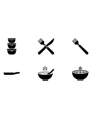 Çeşitli mutfak gereçleri ve kase simgeleri