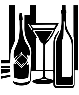 Two wine bottles and cocktail glass