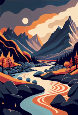 Parlak gökyüzünün altındaki renkli dağlar