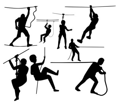 Tırmanan ve asılan insanların siluetleri