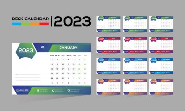 2023 duvar vektörü 12 ay 12 sayfa takvim tasarımı