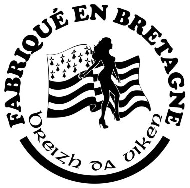 Siyah ve beyaz grafik tasarımı Breton çizgili bayrak tutan bir kadın