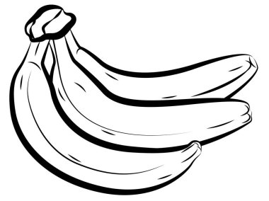 Black and white illustration of three bananas arranged closely together