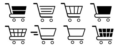 Çeşitli siyah beyaz alışveriş arabası simgeleri