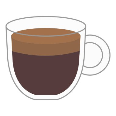 İçi koyu kahve dolu şeffaf bir fincan.