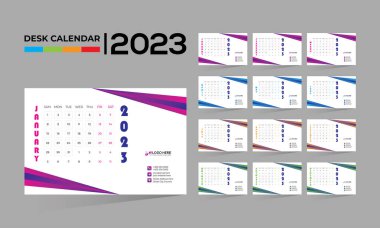 2023 duvar vektörü 12 ay 12 sayfa takvim tasarımı