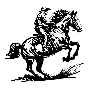 Kovboy dinamik hareketlerle ata biniyor.