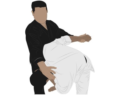 Siyah elbiseli bir adam beyaz giysili bir şahıs üzerinde...