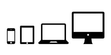 Çeşitli dijital aygıtların siluetleri küçükten büyüğe doğru sıralanmış