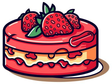 Üzerine taze çilek konmuş renkli pasta.