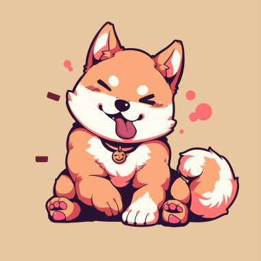 Tatlı çizgi film köpeği oturuyor ve gülümsüyor.