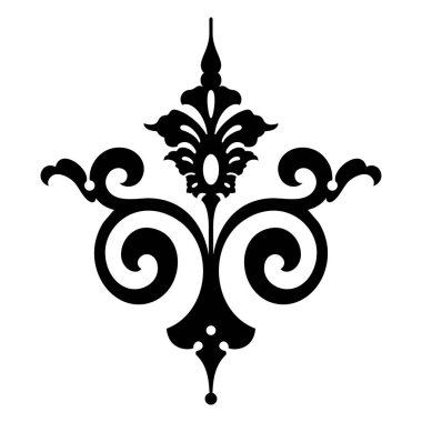 Süslü çiçeklerin kıvrımlı ve kıvrımlı siyah beyaz çizimi