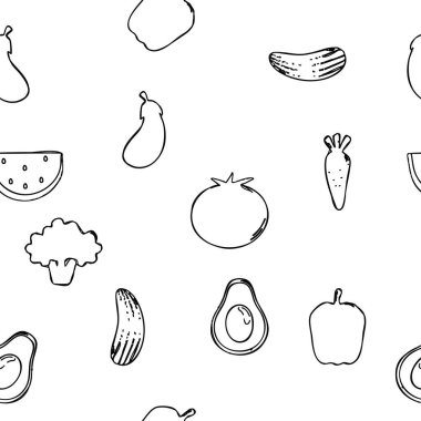 Şeffaf arka planda sebze çizimi. Kusursuz desen çizimi.