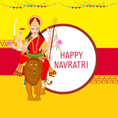 Renkli tanrıça Navratri 'yi kutlayan aslana biniyor.