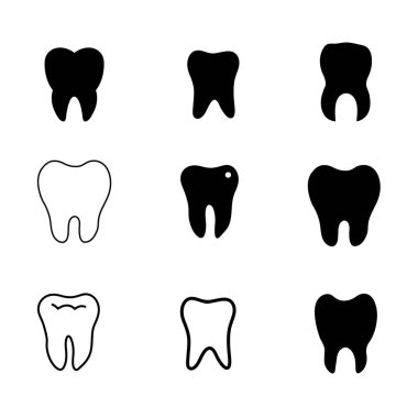 Siyah ve beyaz varyasyonlarda çeşitli diş şekillerinin şebekesi