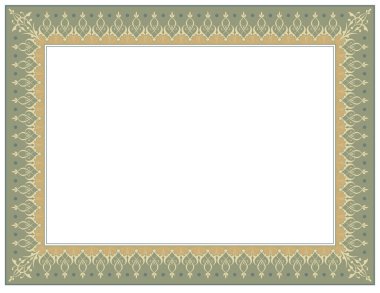Dekoratif sınır tasarımı. Yeşil ve bej renkli karmaşık desenler içeriyor.