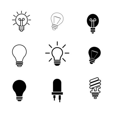 Farklı stillerde çeşitli ampul simgeleri