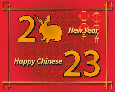 Yeni yılın kutlu olsun, Çin ve Fener 'in tavşan burcuyla kırmızı arka plan..