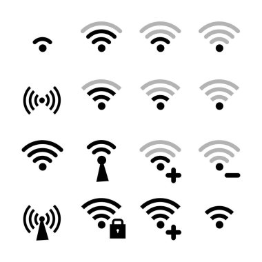 Farklı biçimlerde çeşitli wifi sinyal simgeleri