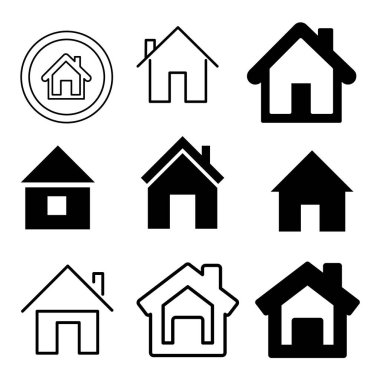 Farklı tarzlarda çeşitli ev simgeleri