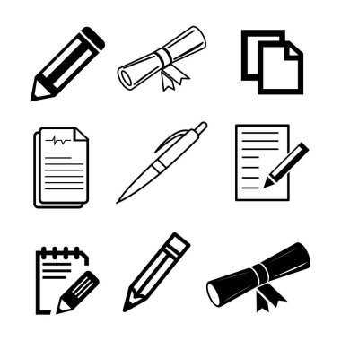 Yazı ve belgeleri temsil eden çeşitli simgeler