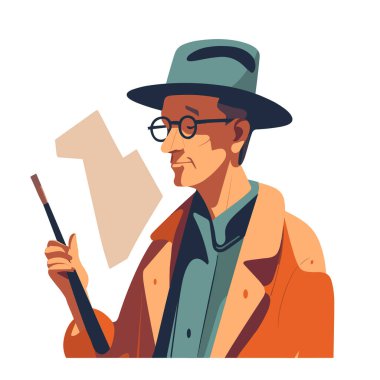 Sopa tutan, gözlüklü ve şapkalı adam