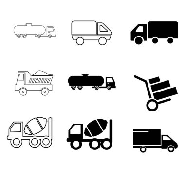 Malzeme taşıyan çeşitli kamyon ve araçlar