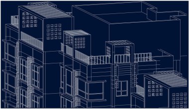 Yüksek açılı doğrusal planlama projesi: çok sayıda dikdörtgen pencereli binalar