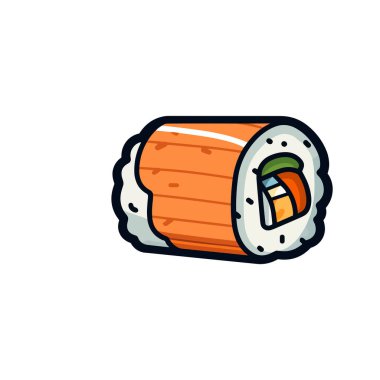 Turuncu somon, yeşil sebze ve beyaz pirinç içeren renkli suşi rulosu.