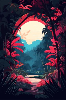 Kemer yolu ile çerçevelenmiş canlı orman sahnesi