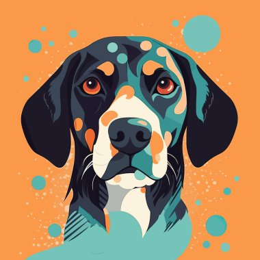 Belirgin işaretleri ve canlı arkaplanı olan bir köpeğin renkli çizimi