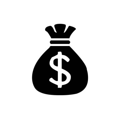 Önünde dolar sembolü olan para çantasının siyah beyaz simgesi