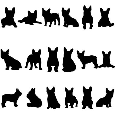 Çeşitli köpek türlerinin siluetleri ayakta duruyor.