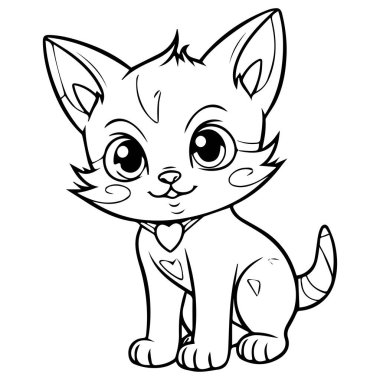 Şirin çizgi film kedisi oturuyor ve gülümsüyor.