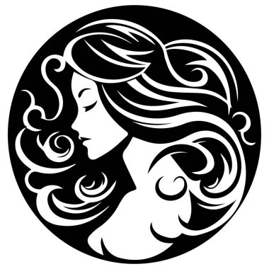 Hareketli saçlı, stilize bir kadın profili.