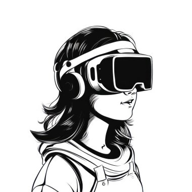 Sanal gerçeklik kulaklığı takan kadın ileriye bakıyor.