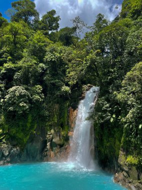 Şelale yemyeşil sularla çevrili turkuaz bir havuza dönüşüyor..
