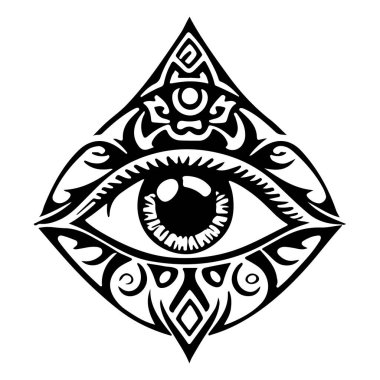 Siyah ve beyaz desenli, geometrik desenli bir göz.
