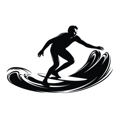 Erkek sörfçünün silueti okyanusta büyük ve dinamik bir dalga sürüyor.