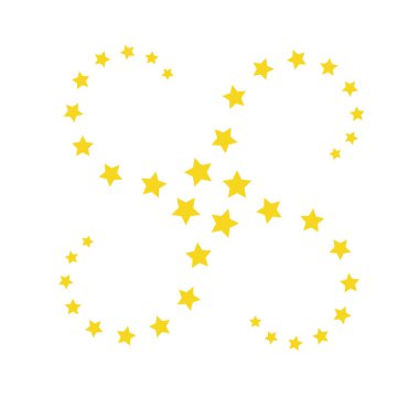 Beyaz zemin üzerinde sarı yıldızların dairesel düzenlenmesinden oluşan grafik tasarımı