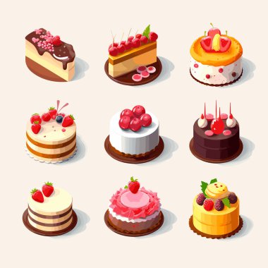 Izgara desenine göre düzenlenmiş çeşitli renkli pastaların koleksiyonu