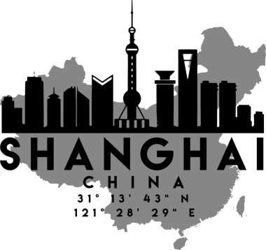 Şanghay silueti silueti simgesel binalarla kaplanmış
